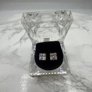 CUBIC ZIRCONIA 8MM Square Stud Earrings Costume Jewelry
